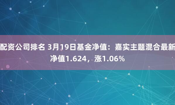 配资公司排名 3月19日基金净值：嘉实主题混合最新净值1.624，涨1.06%